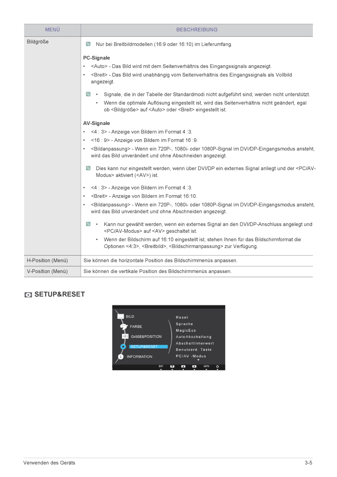 Samsung LS22MYPEBV/EN manual Setup&Reset, AV-Signale 