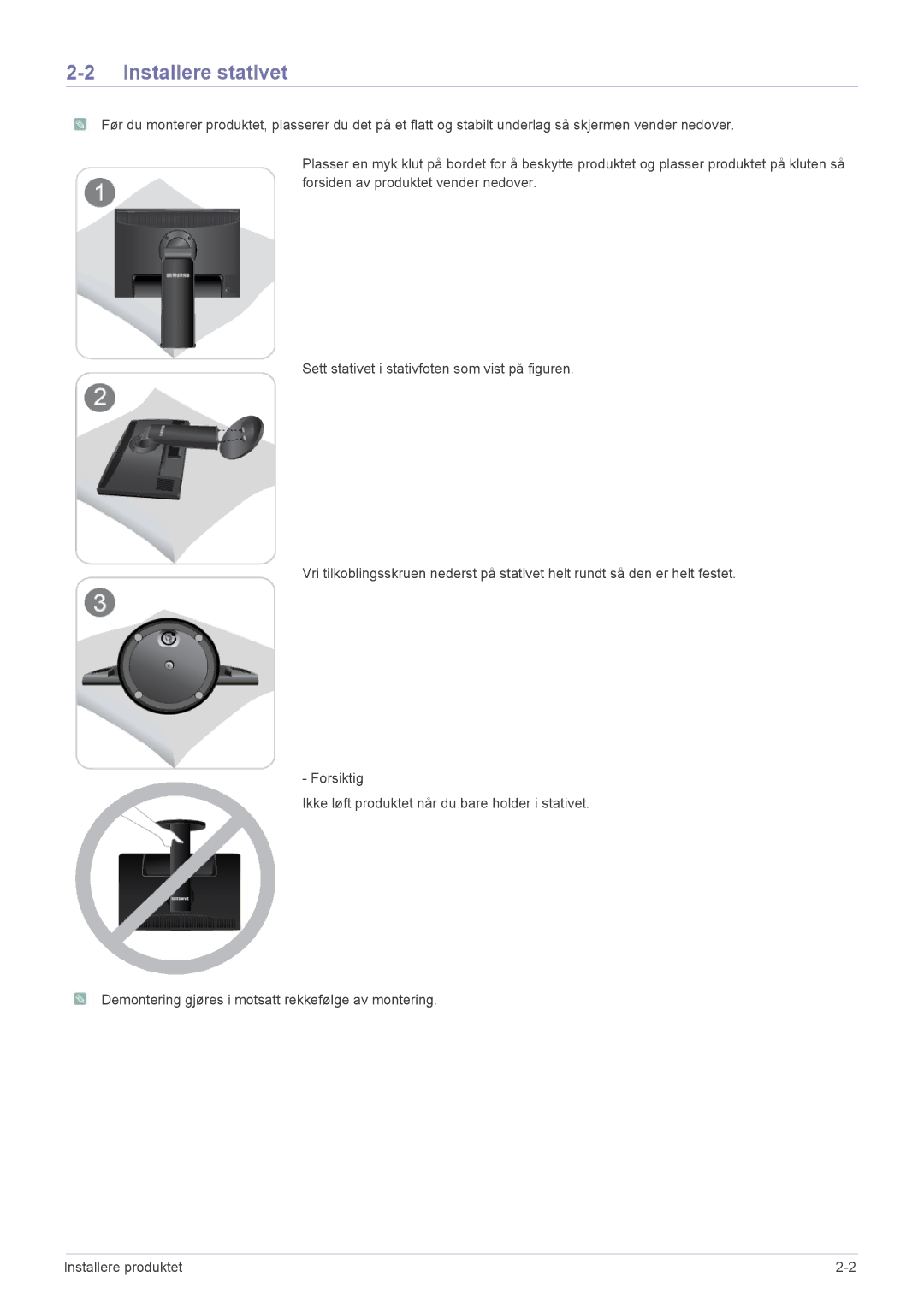 Samsung LS22MYPEBV/EN manual Installere stativet 