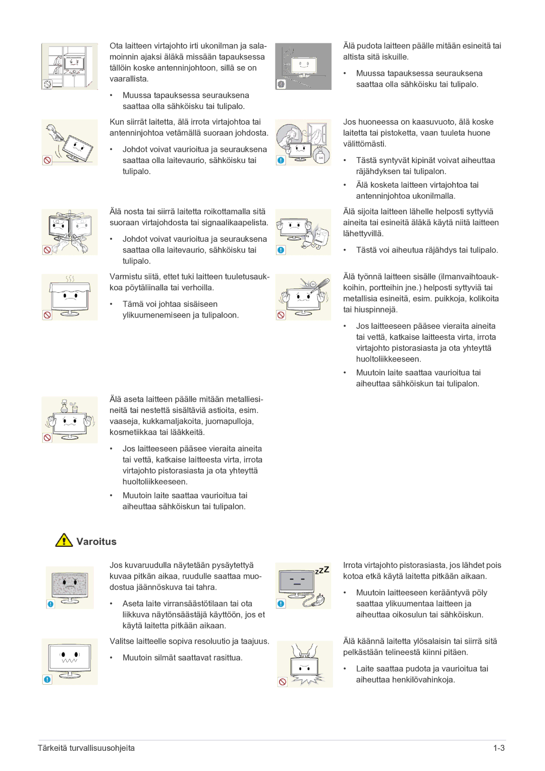 Samsung LS22MYPEBV/EN manual Tämä voi johtaa sisäiseen ylikuumenemiseen ja tulipaloon 