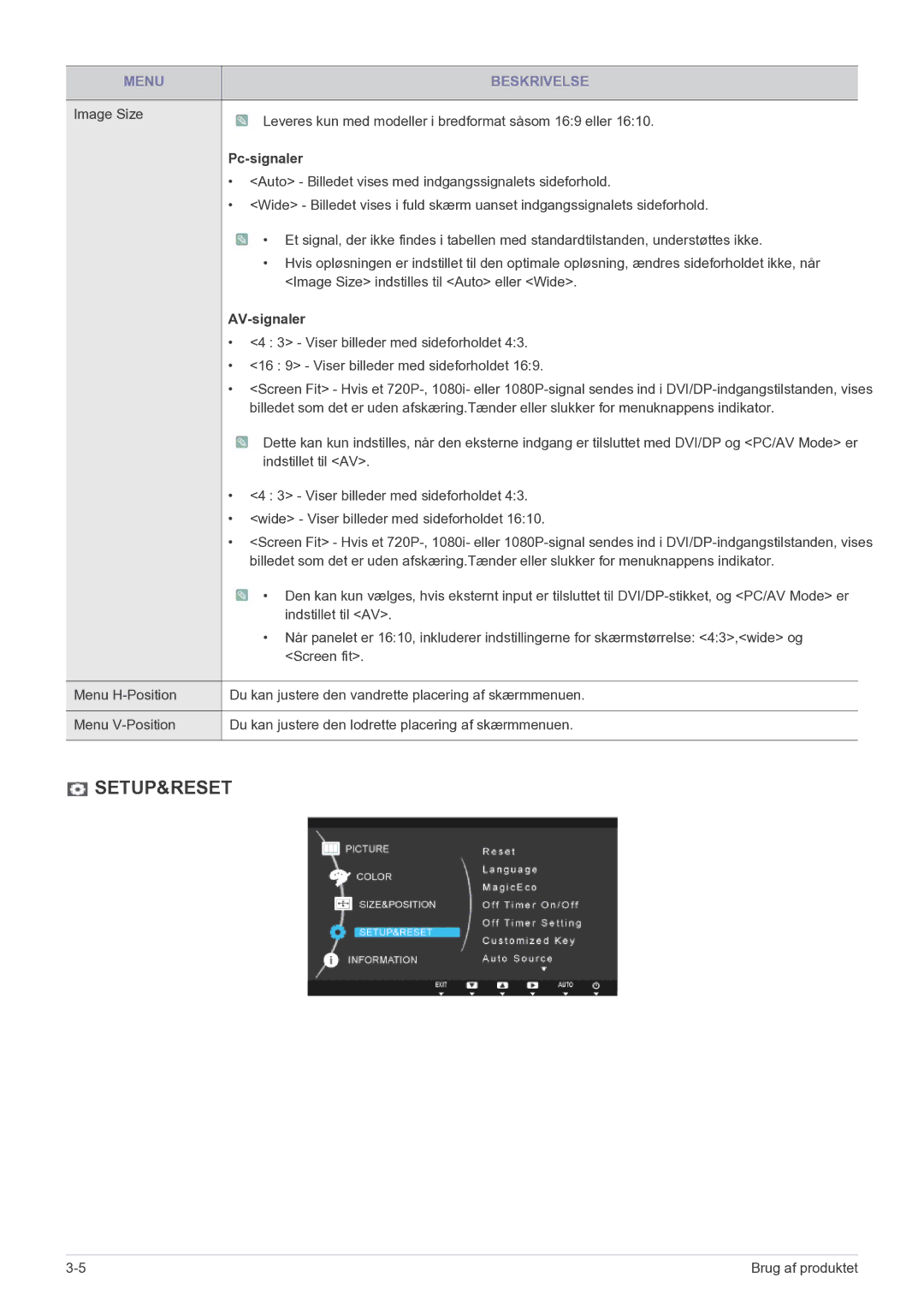 Samsung LS22MYPEBV/EN manual Setup&Reset, AV-signaler 