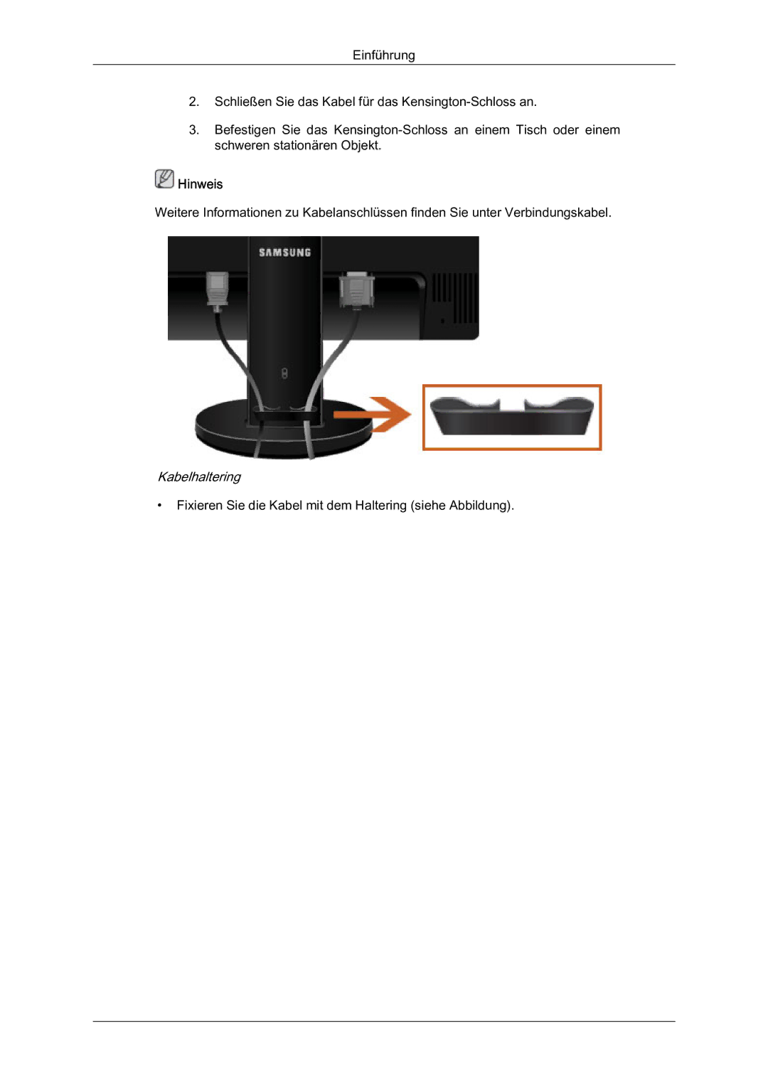 Samsung LS22MYQEBB/EDC manual Kabelhaltering 