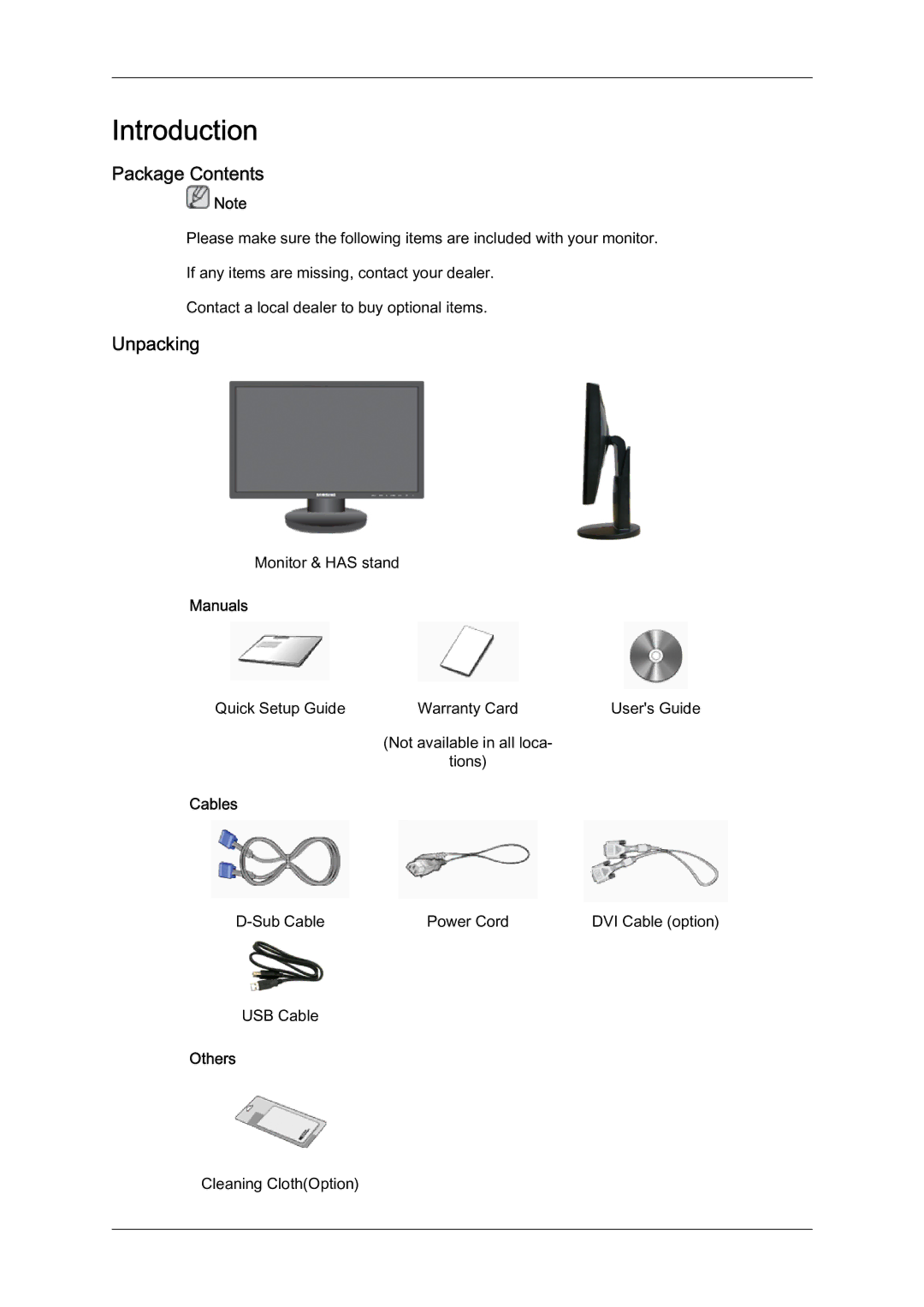 Samsung LS22MYQEBB/EDC manual Package Contents, Unpacking 