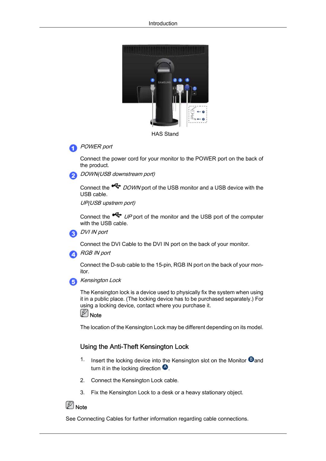 Samsung LS22MYQEBB/EDC manual Using the Anti-Theft Kensington Lock 