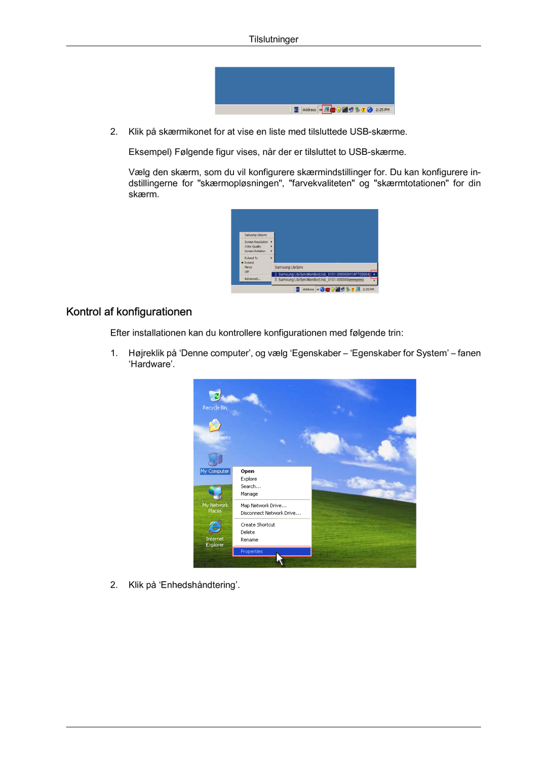 Samsung LS22MYQEBB/EDC manual Kontrol af konfigurationen 