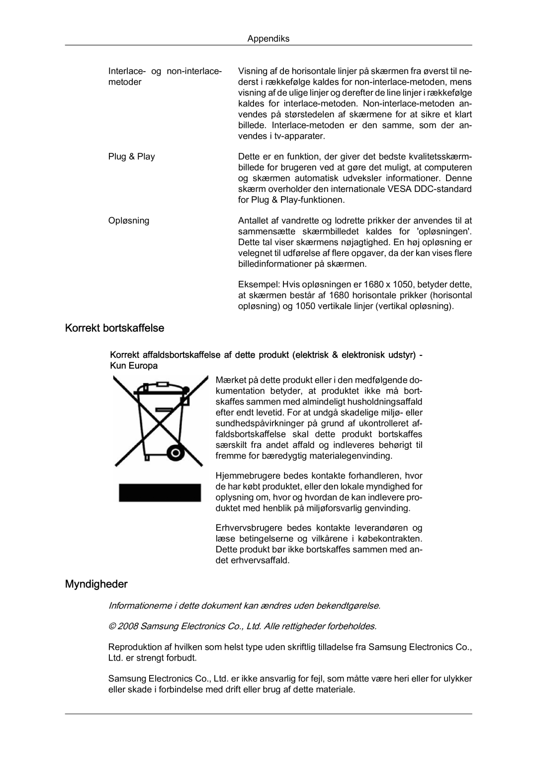 Samsung LS22MYQEBB/EDC manual Korrekt bortskaffelse, Myndigheder 