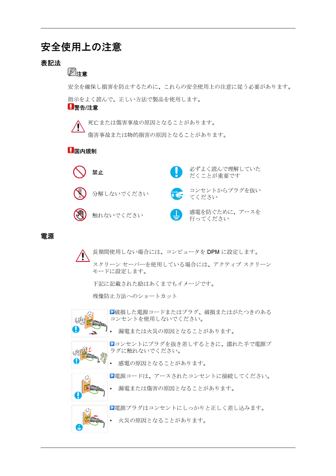 Samsung LS22MYQEBQ/XJ, LS22MYQEBB/XJ manual 安全使用上の注意, 表記法 