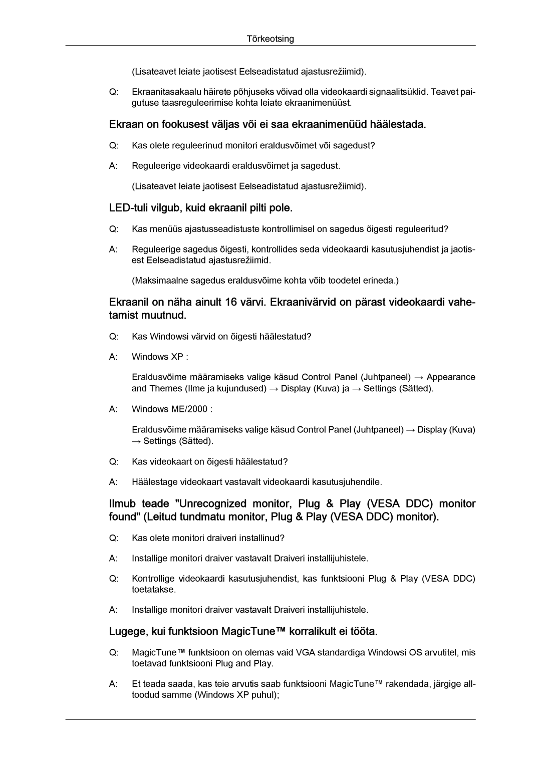 Samsung LS19MYYKBBA/EN, LS22MYYKBB/EDC, LS20MYYKBBA/EN, LS19MYYKBB/EDC manual LED-tuli vilgub, kuid ekraanil pilti pole 