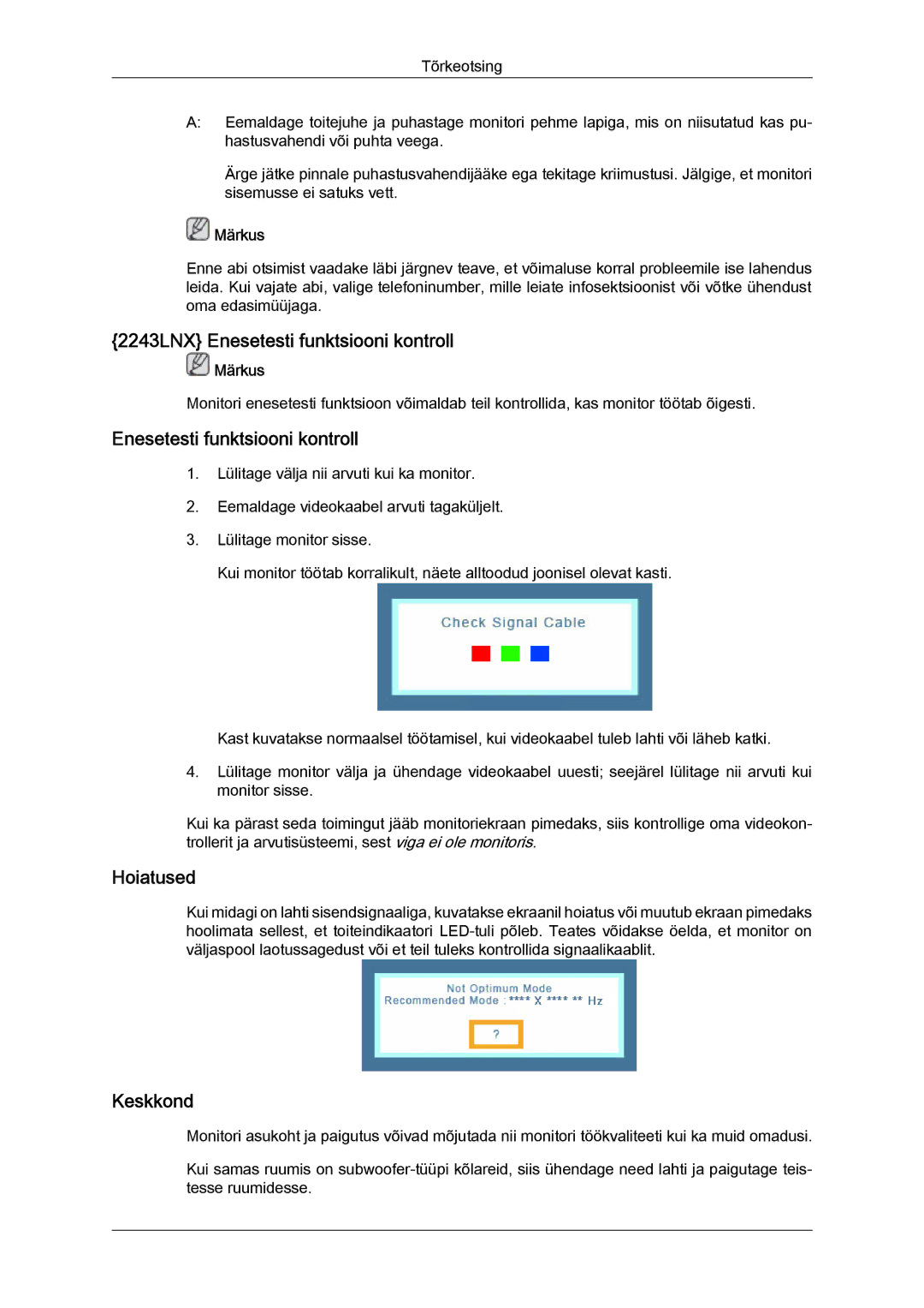 Samsung LS22MYYKBBA/EN, LS22MYYKBB/EDC, LS19MYYKBBA/EN, LS20MYYKBBA/EN manual 2243LNX Enesetesti funktsiooni kontroll 