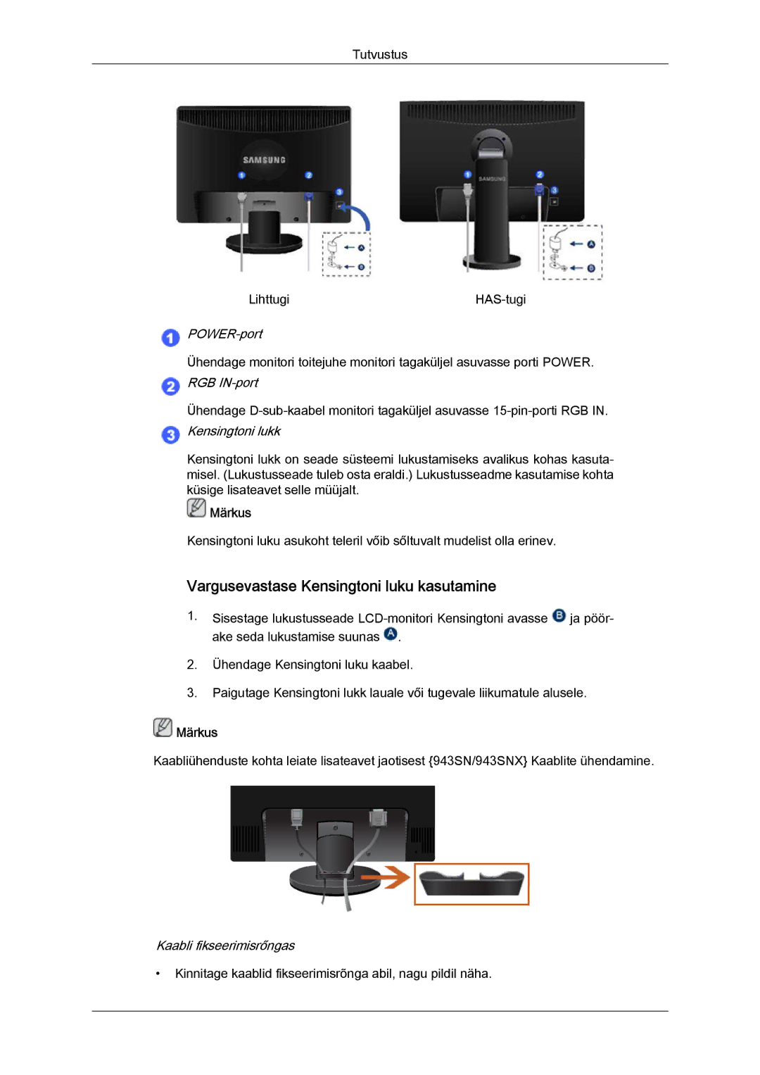 Samsung LS19MYYKBB/EDC, LS22MYYKBB/EDC, LS19MYYKBBA/EN, LS20MYYKBBA/EN, LS22MYYKBBA/EN manual Tutvustus Lihttugi HAS-tugi 