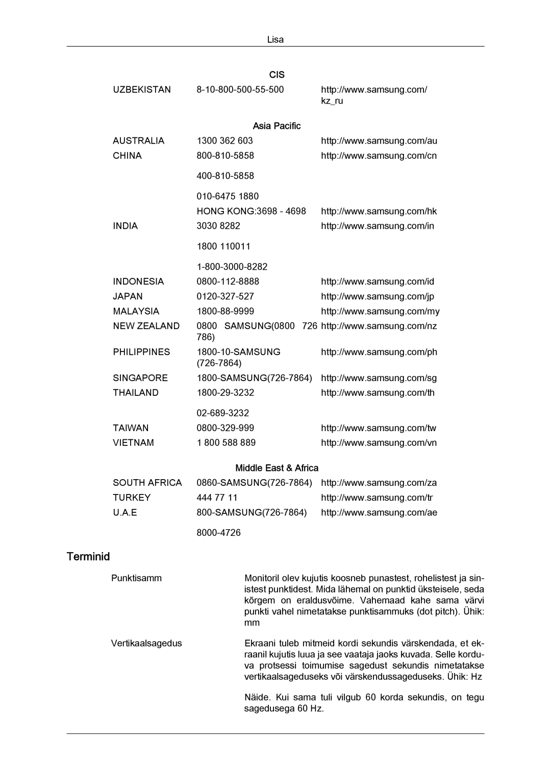 Samsung LS22MYYKBBA/EN, LS22MYYKBB/EDC, LS19MYYKBBA/EN, LS20MYYKBBA/EN, LS19MYYKBB/EDC manual Terminid 