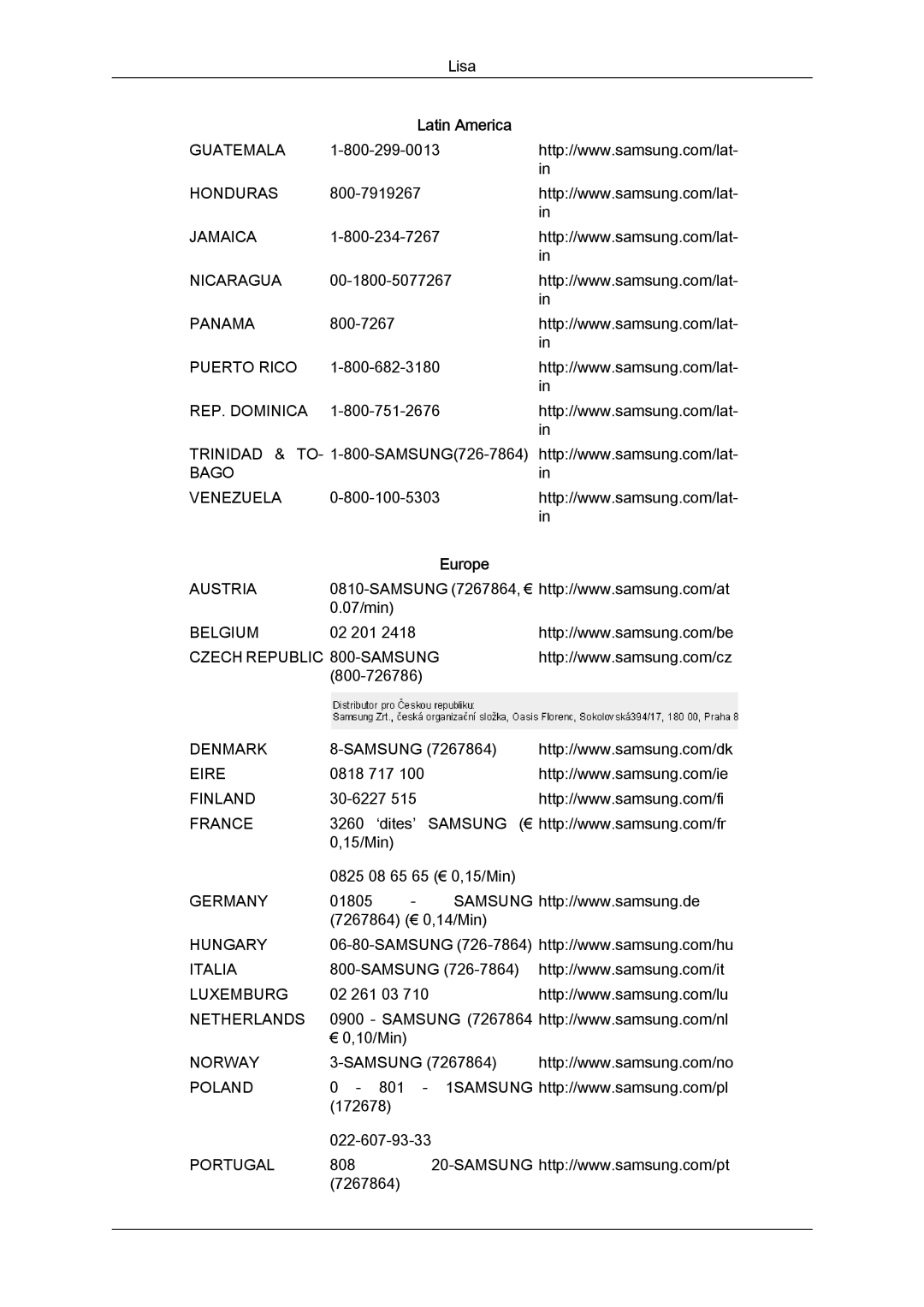 Samsung LS19MYYKBBA/EN, LS22MYYKBB/EDC, LS20MYYKBBA/EN, LS19MYYKBB/EDC manual Puerto Rico REP. Dominica Bago Venezuela 