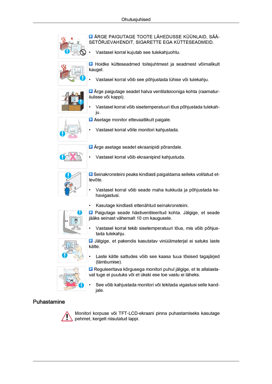 Samsung LS22MYYKBBA/EN, LS22MYYKBB/EDC, LS19MYYKBBA/EN, LS20MYYKBBA/EN, LS19MYYKBB/EDC manual Puhastamine 