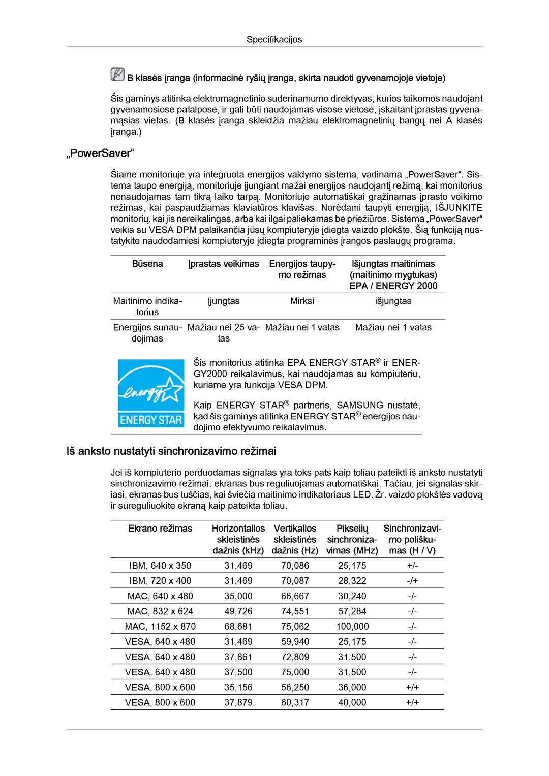 Samsung LS22MYYKBBA/EN, LS22MYYKBB/EDC, LS19MYYKBBA/EN, LS20MYYKBBA/EN, LS19MYYKBB/EDC manual „PowerSaver 