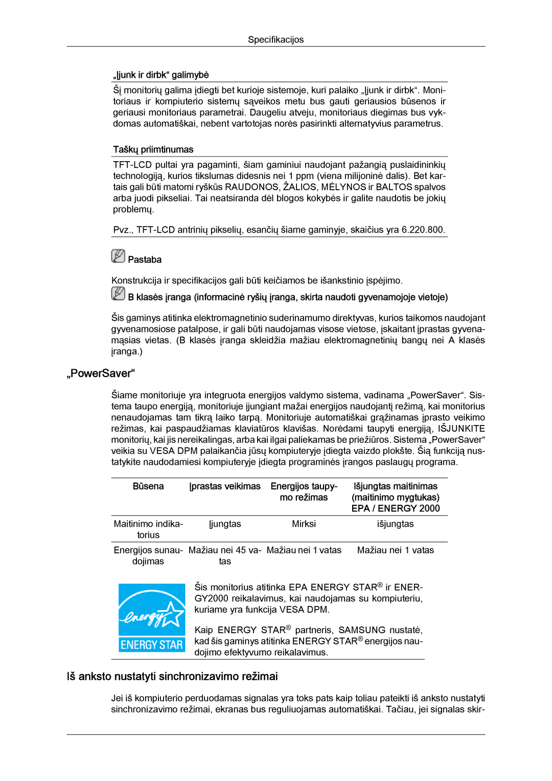 Samsung LS20MYYKBBA/EN, LS22MYYKBB/EDC, LS19MYYKBBA/EN, LS19MYYKBB/EDC, LS22MYYKBBA/EN manual „PowerSaver 