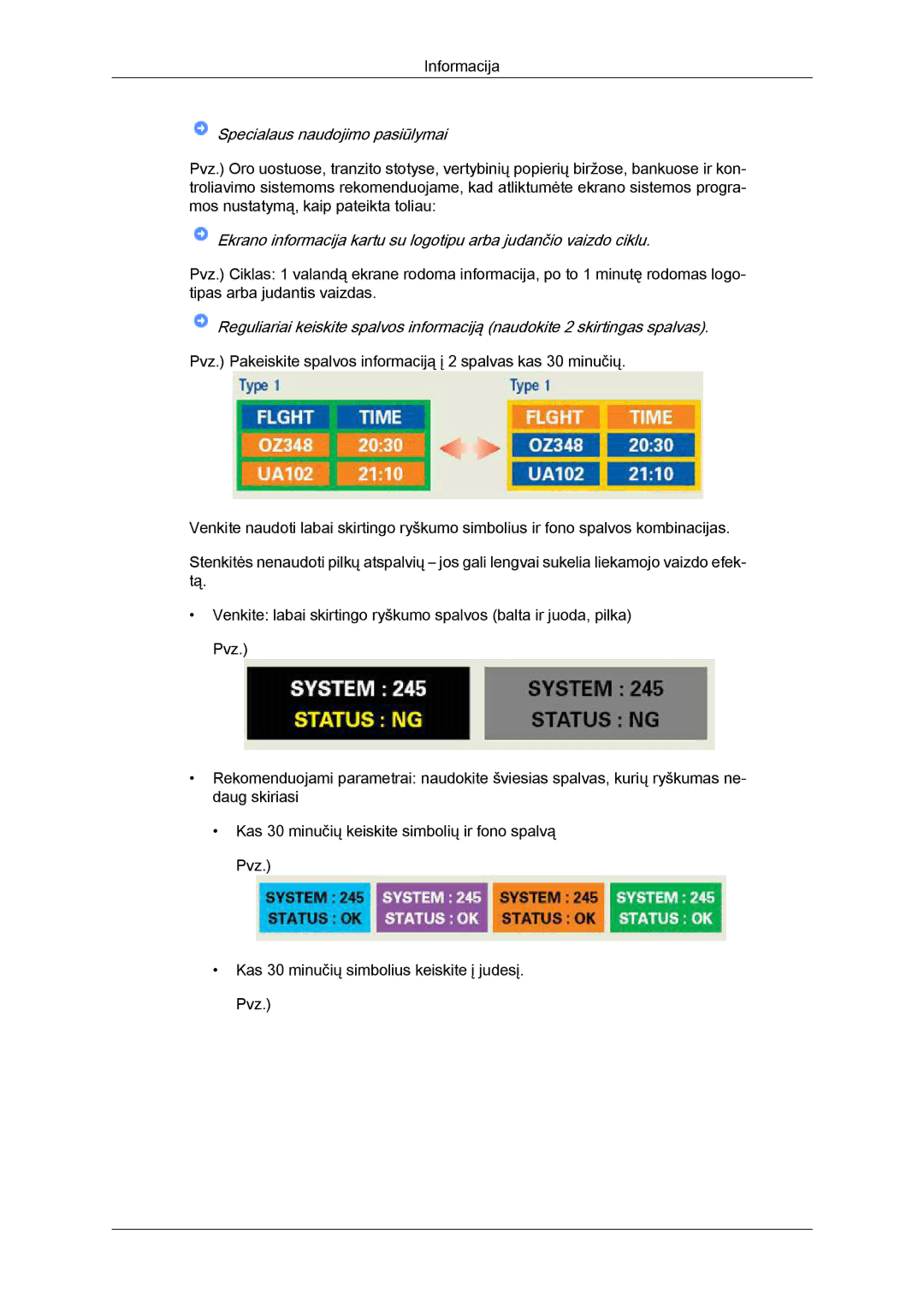 Samsung LS19MYYKBBA/EN, LS22MYYKBB/EDC, LS20MYYKBBA/EN, LS19MYYKBB/EDC, LS22MYYKBBA/EN manual Specialaus naudojimo pasiūlymai 