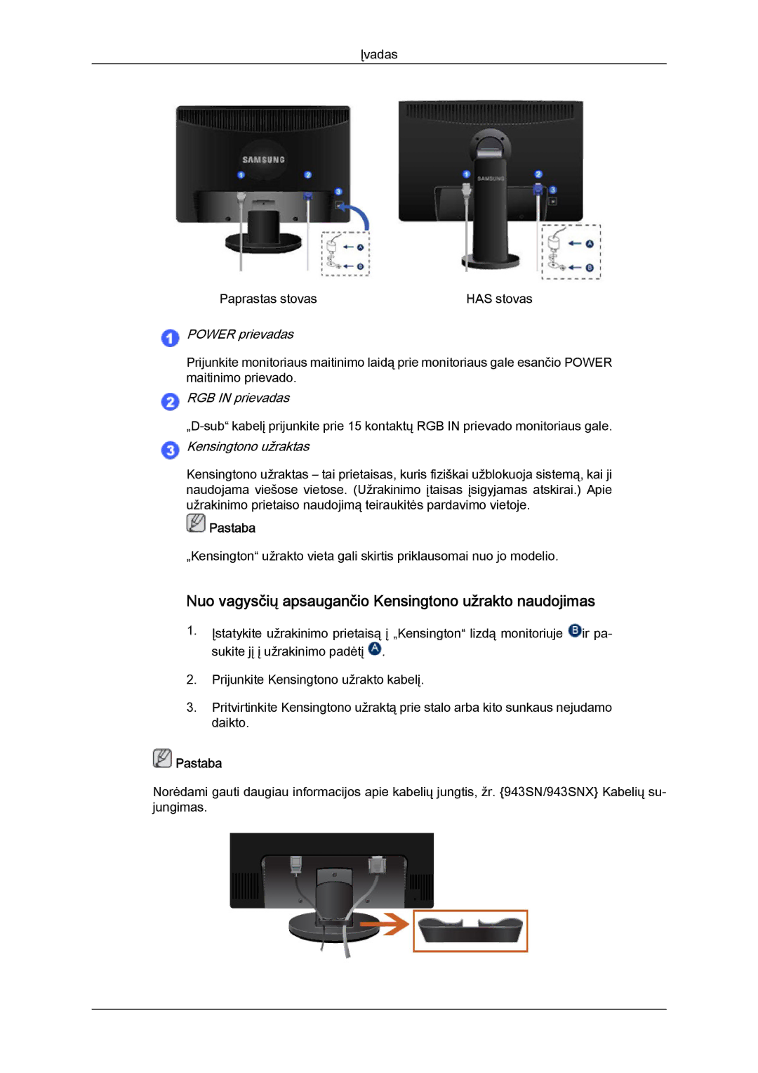 Samsung LS19MYYKBB/EDC, LS22MYYKBB/EDC, LS19MYYKBBA/EN, LS20MYYKBBA/EN, LS22MYYKBBA/EN Įvadas Paprastas stovas Has stovas 