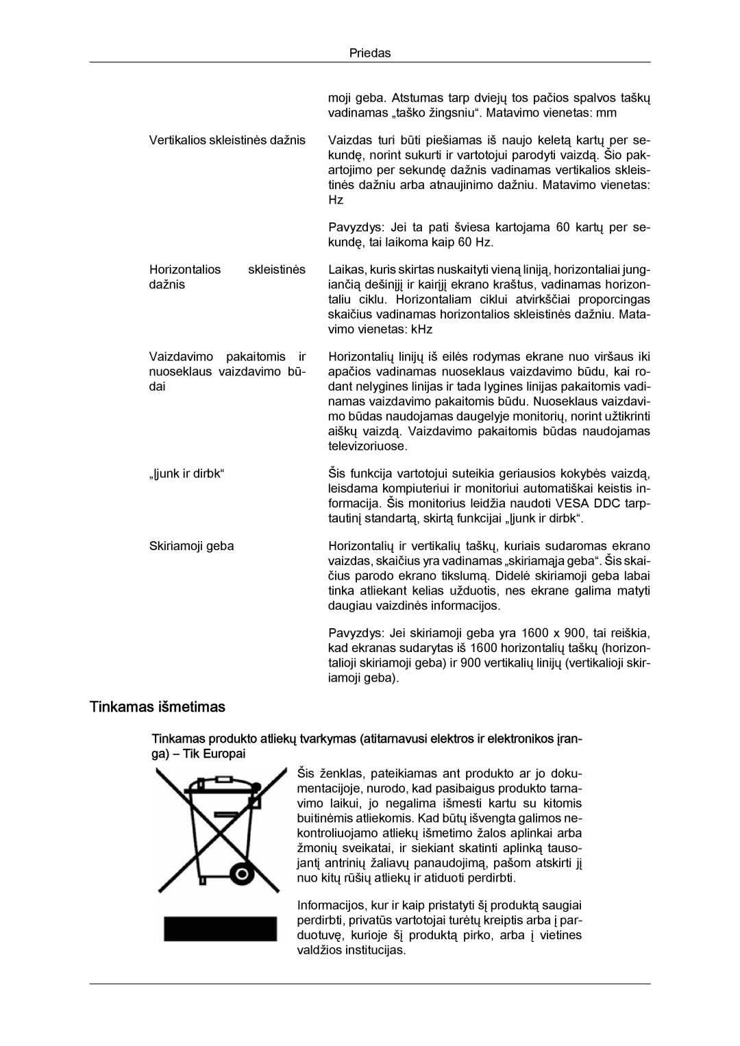 Samsung LS22MYYKBBA/EN, LS22MYYKBB/EDC, LS19MYYKBBA/EN, LS20MYYKBBA/EN, LS19MYYKBB/EDC manual Tinkamas išmetimas 