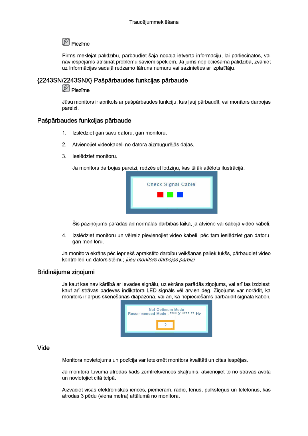 Samsung LS22MYYKBB/EDC, LS19MYYKBBA/EN, LS20MYYKBBA/EN, LS19MYYKBB/EDC manual 2243SN/2243SNX Pašpārbaudes funkcijas pārbaude 