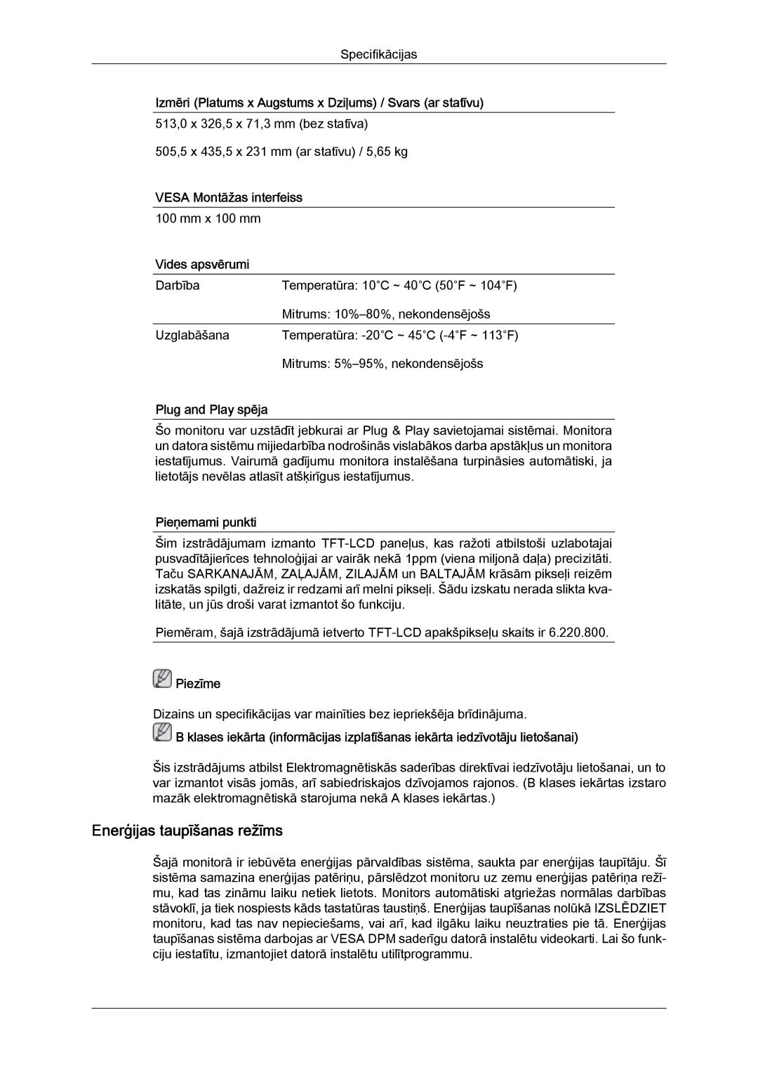 Samsung LS22MYYKBBA/EN, LS22MYYKBB/EDC, LS19MYYKBBA/EN, LS20MYYKBBA/EN, LS19MYYKBB/EDC manual Enerģijas taupīšanas režīms 