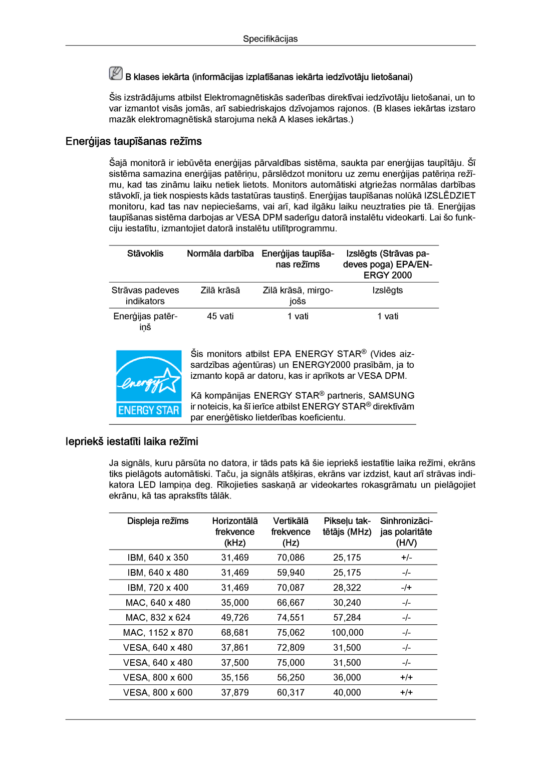 Samsung LS19MYYKBB/EDC, LS22MYYKBB/EDC, LS19MYYKBBA/EN, LS20MYYKBBA/EN, LS22MYYKBBA/EN manual Enerģijas taupīšanas režīms 