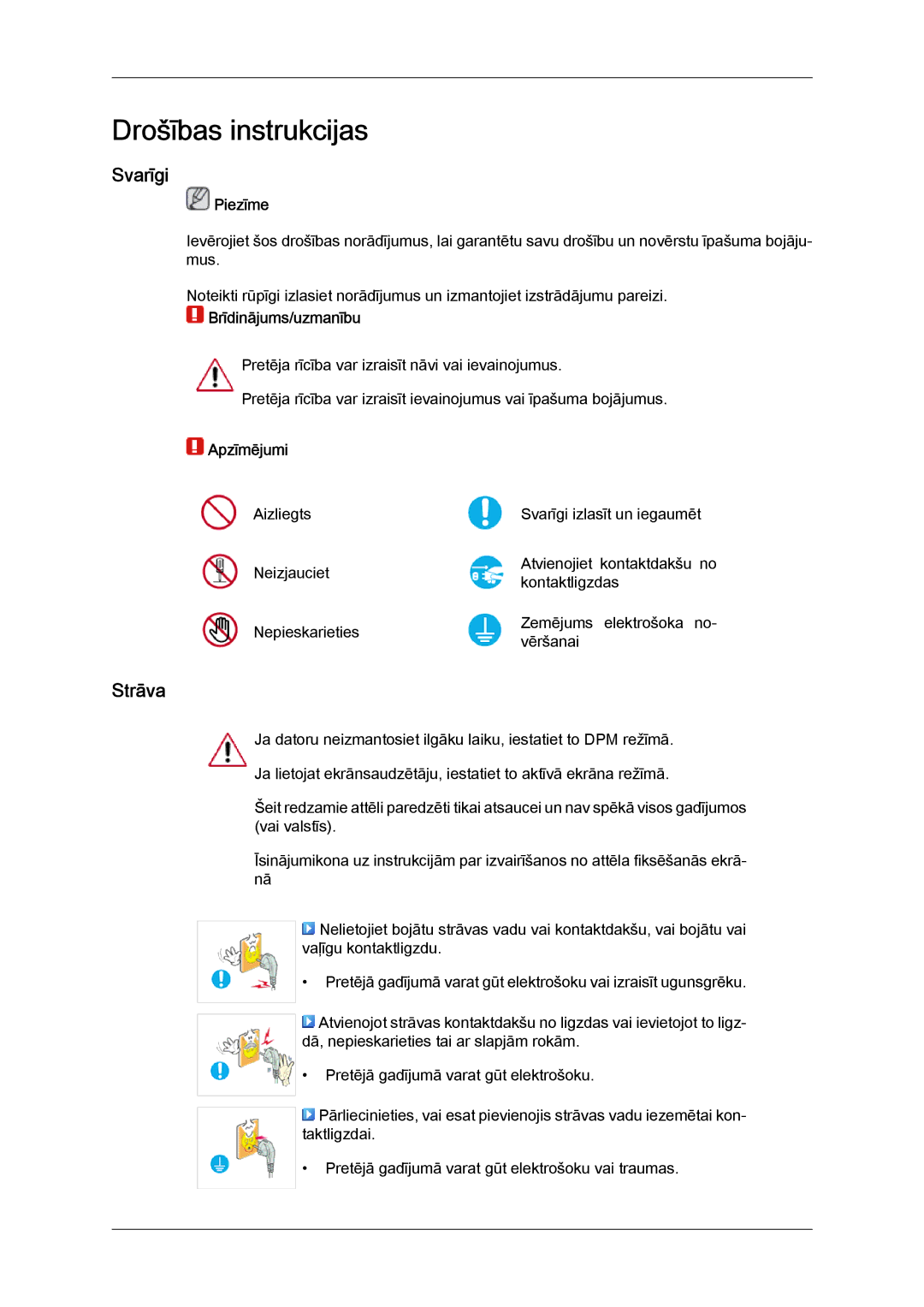 Samsung LS20MYYKBBA/EN, LS22MYYKBB/EDC, LS19MYYKBBA/EN manual Svarīgi, Strāva, Piezīme, Brīdinājums/uzmanību, Apzīmējumi 