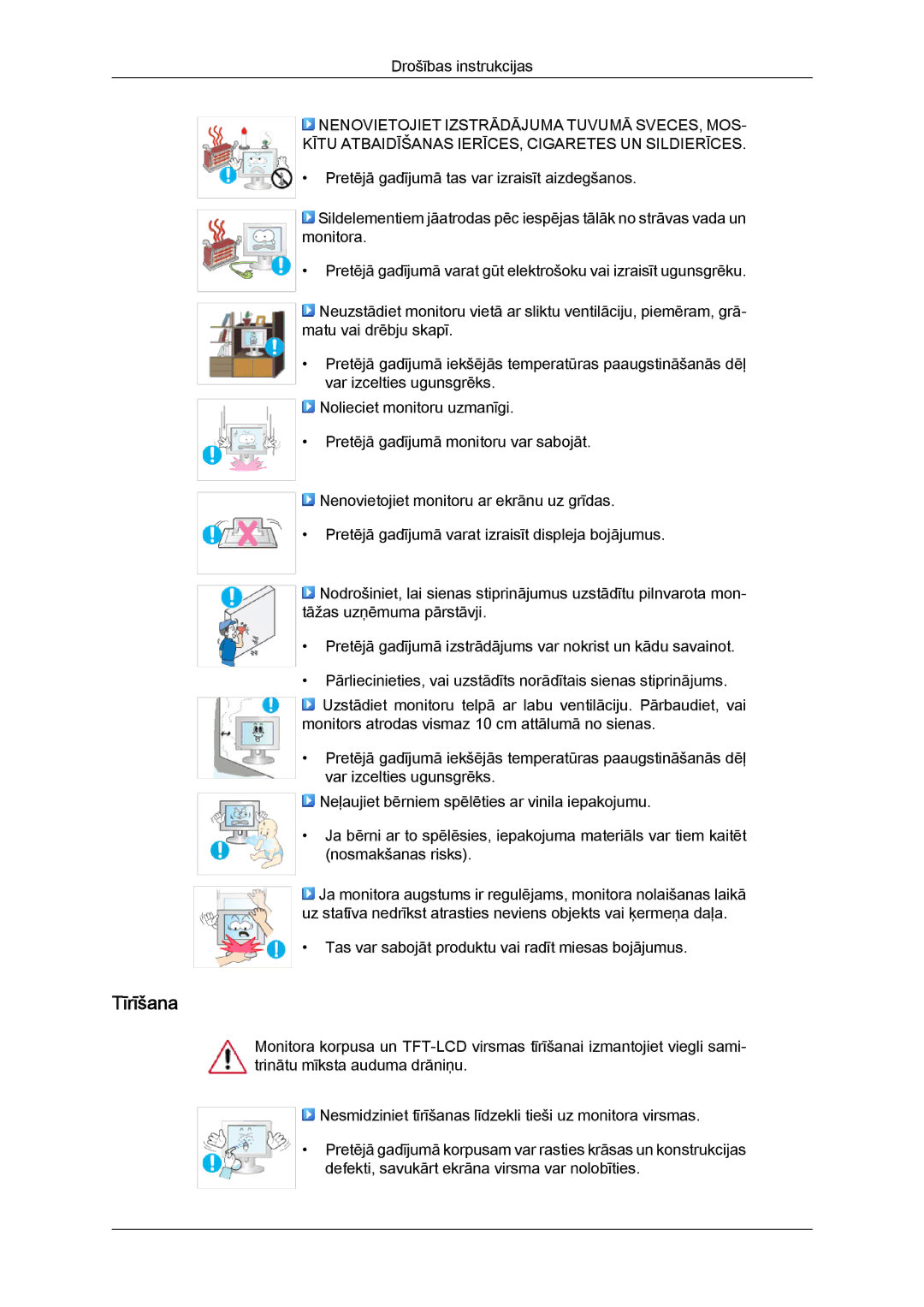 Samsung LS22MYYKBBA/EN, LS22MYYKBB/EDC, LS19MYYKBBA/EN, LS20MYYKBBA/EN, LS19MYYKBB/EDC manual Tīrīšana 