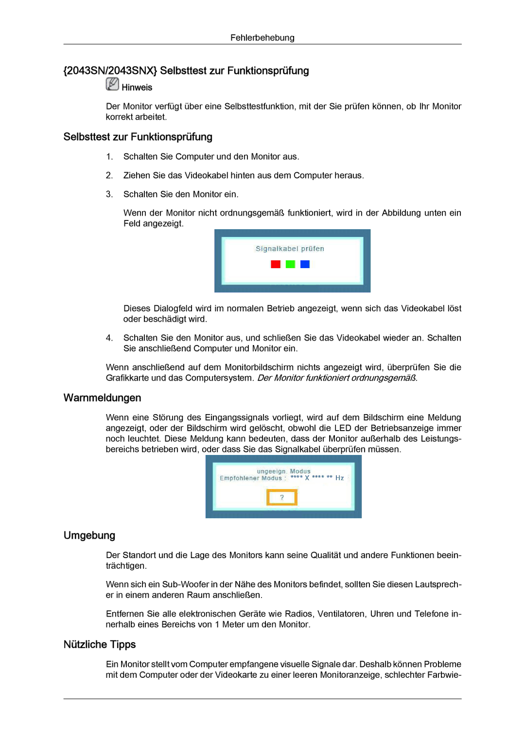 Samsung LS19MYYKBBA/EN, LS22MYYKBB/EDC, LS22MYLKF/EDC, LS19MYYKBB/EDC manual 2043SN/2043SNX Selbsttest zur Funktionsprüfung 