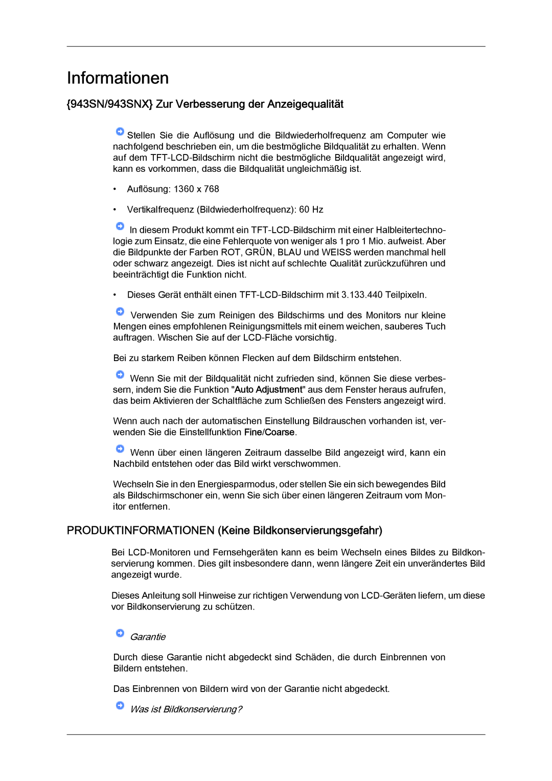 Samsung LS19MYYKBB/EDC, LS22MYYKBB/EDC, LS22MYLKF/EDC, LS19MYYKBBA/EN manual 943SN/943SNX Zur Verbesserung der Anzeigequalität 