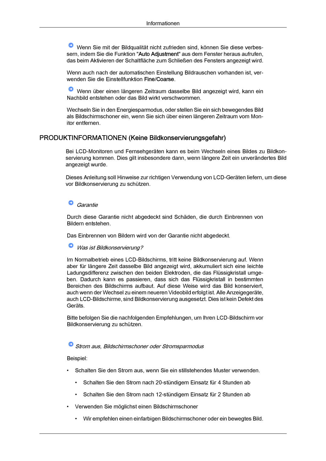 Samsung LS19MYYKBBA/EN, LS22MYYKBB/EDC, LS22MYLKF/EDC, LS19MYYKBB/EDC Produktinformationen Keine Bildkonservierungsgefahr 