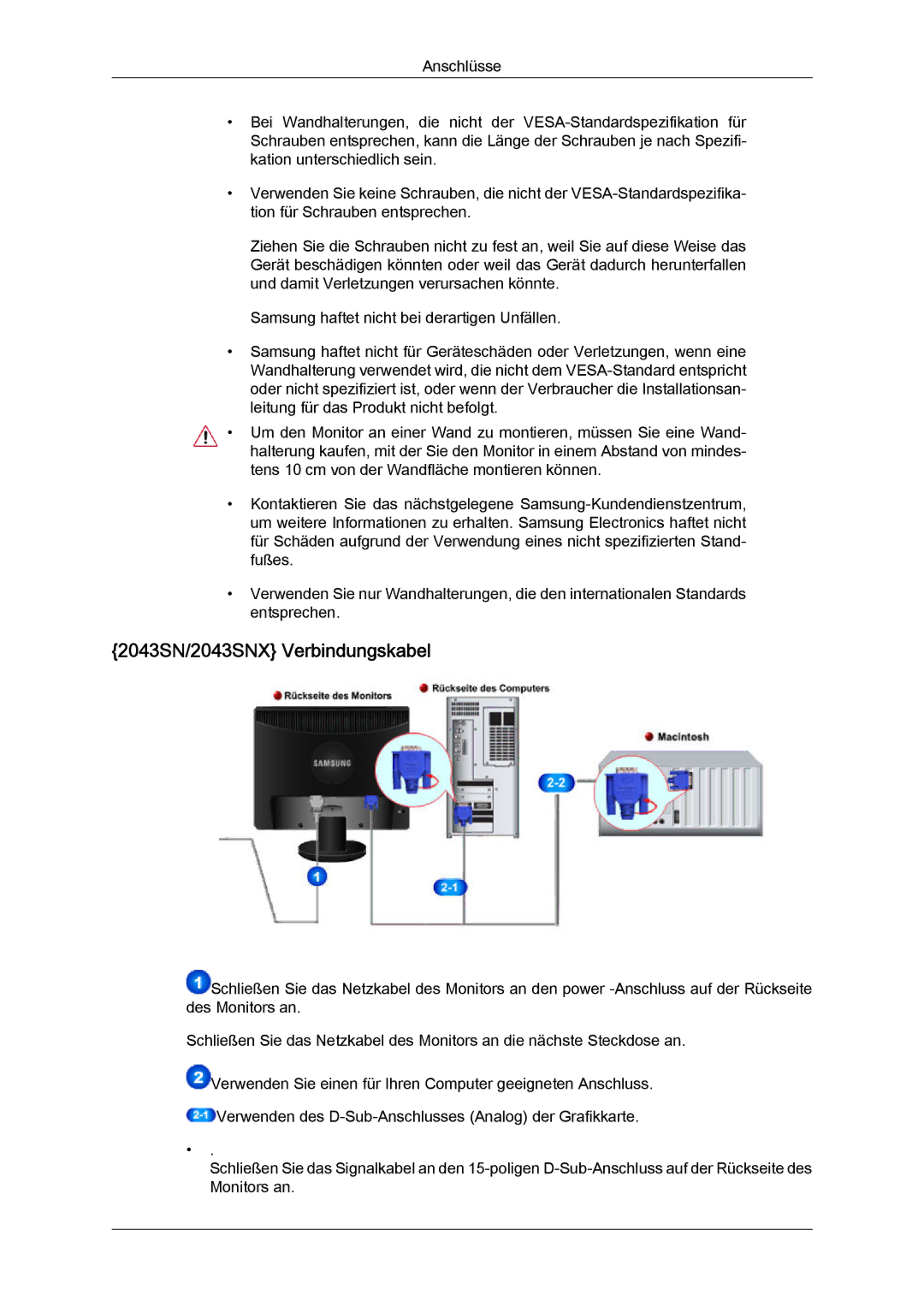 Samsung LS19MYYKBBA/EN, LS22MYYKBB/EDC, LS22MYLKF/EDC, LS19MYYKBB/EDC, LS22MYYKBBA/EN manual 2043SN/2043SNX Verbindungskabel 