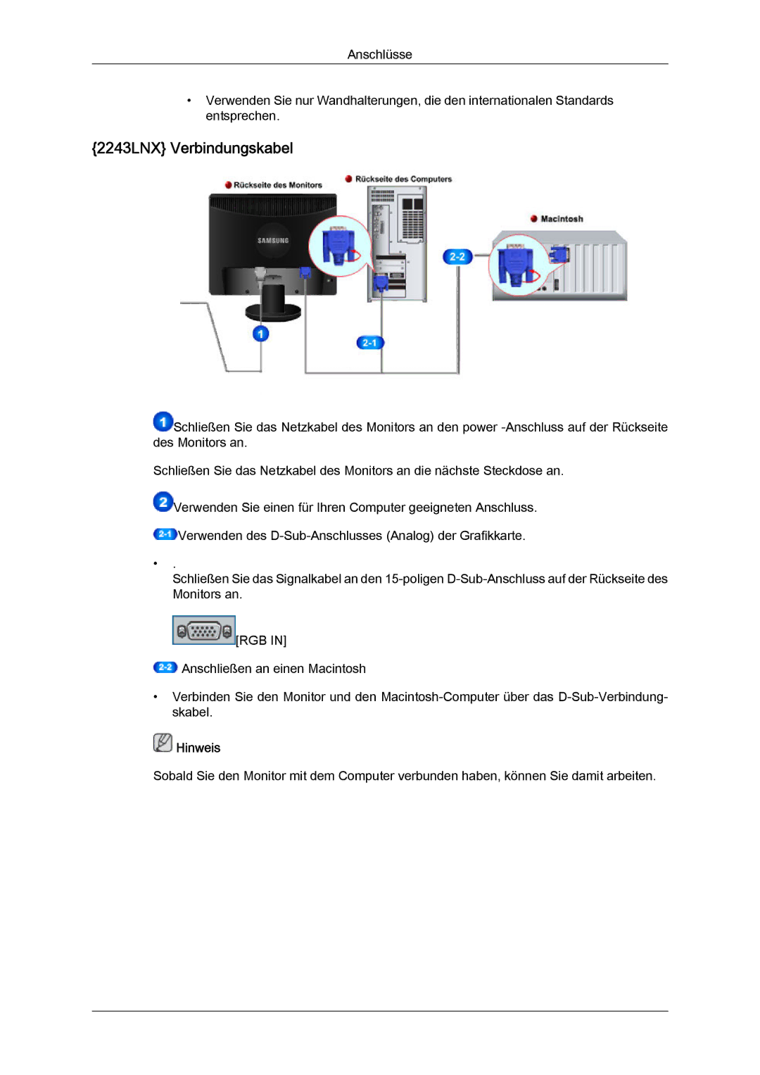 Samsung LS19MYYKBB/EDC, LS22MYYKBB/EDC, LS22MYLKF/EDC, LS19MYYKBBA/EN, LS22MYYKBBA/EN manual 2243LNX Verbindungskabel 