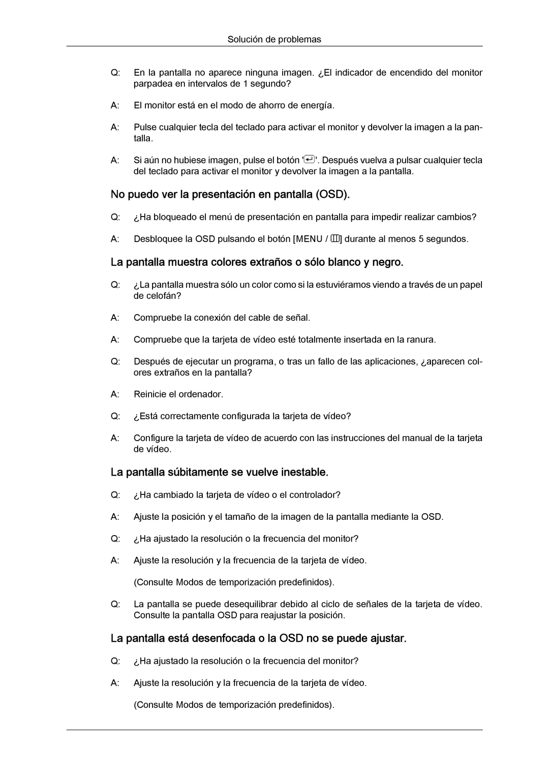 Samsung LS22MYLKF/EDC, LS22MYYKBB/EDC, LS19MYYKBBA/EN, LS19MYYKBB/EDC manual No puedo ver la presentación en pantalla OSD 