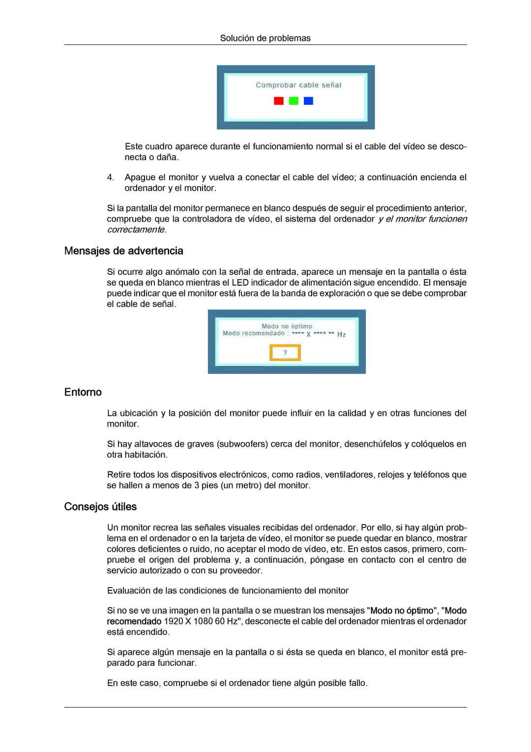 Samsung LS22MYLKFZ/EDC, LS22MYYKBB/EDC, LS22MYLKF/EDC, LS19MYYKBBA/EN, LS19MYYKBB/EDC, LS22MYYKBBA/EN Mensajes de advertencia 