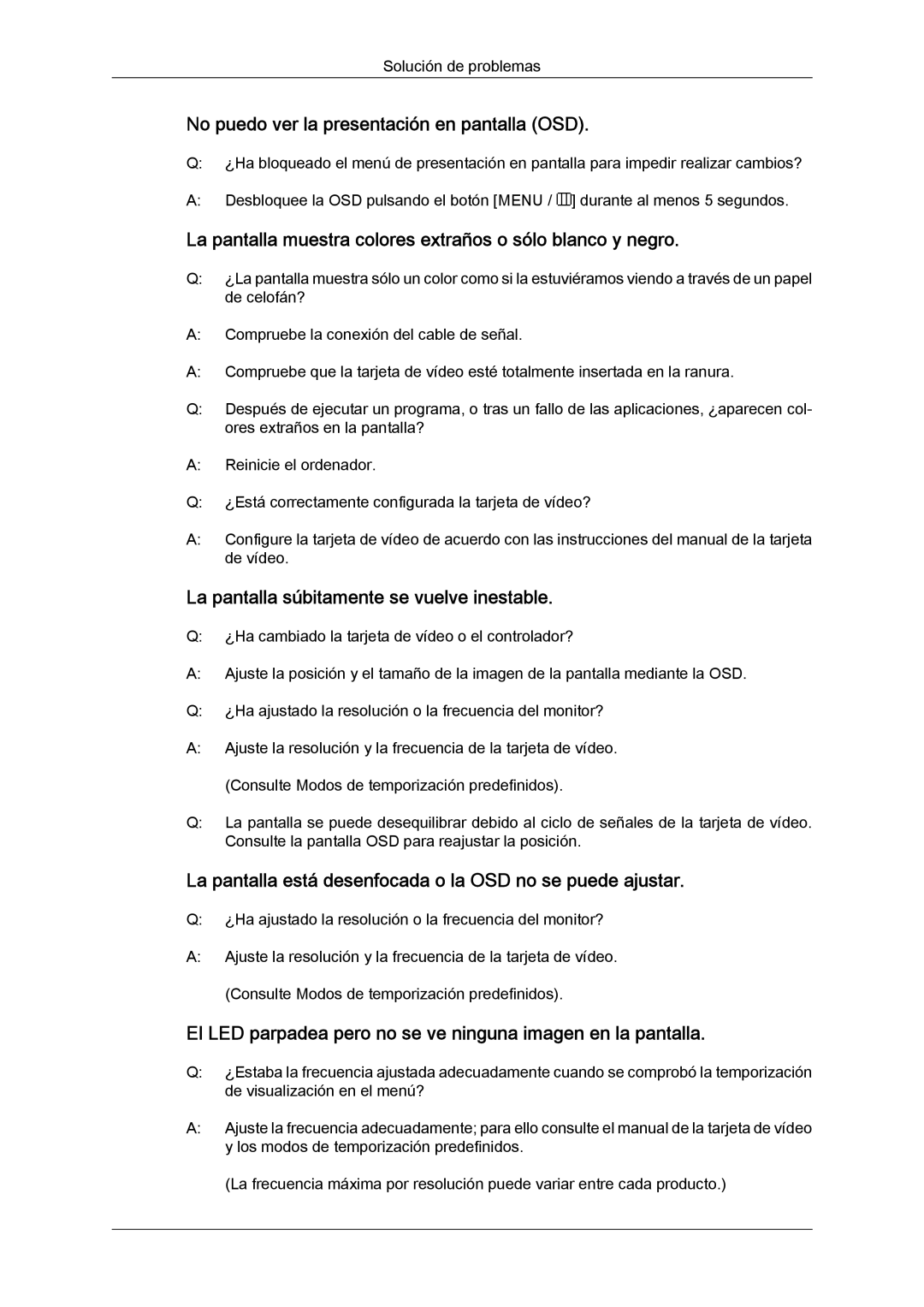 Samsung LS22MYLKF/EDC, LS22MYYKBB/EDC, LS19MYYKBBA/EN, LS19MYYKBB/EDC manual No puedo ver la presentación en pantalla OSD 