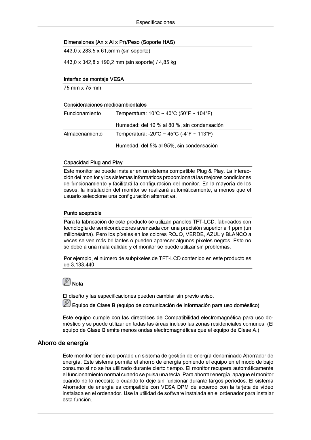 Samsung LS19MYYKBB/EDC, LS22MYYKBB/EDC, LS22MYLKF/EDC, LS19MYYKBBA/EN, LS22MYYKBBA/EN, LS22MYLKFZ/EDC manual Ahorro de energía 