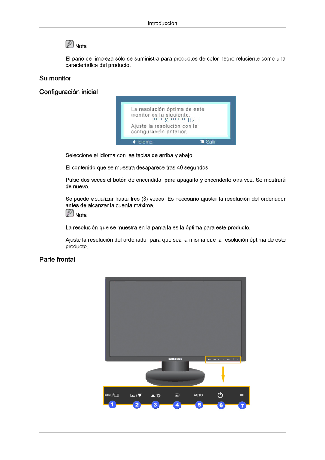 Samsung LS22MYYKBBA/EN, LS22MYYKBB/EDC, LS22MYLKF/EDC, LS19MYYKBBA/EN, LS19MYYKBB/EDC manual Su monitor Configuración inicial 