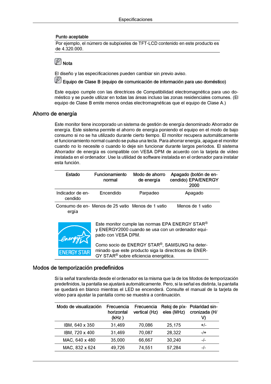 Samsung LS22MYYKBBA/EN, LS22MYYKBB/EDC, LS22MYLKF/EDC, LS19MYYKBBA/EN, LS19MYYKBB/EDC, LS22MYLKFZ/EDC manual Ahorro de energía 