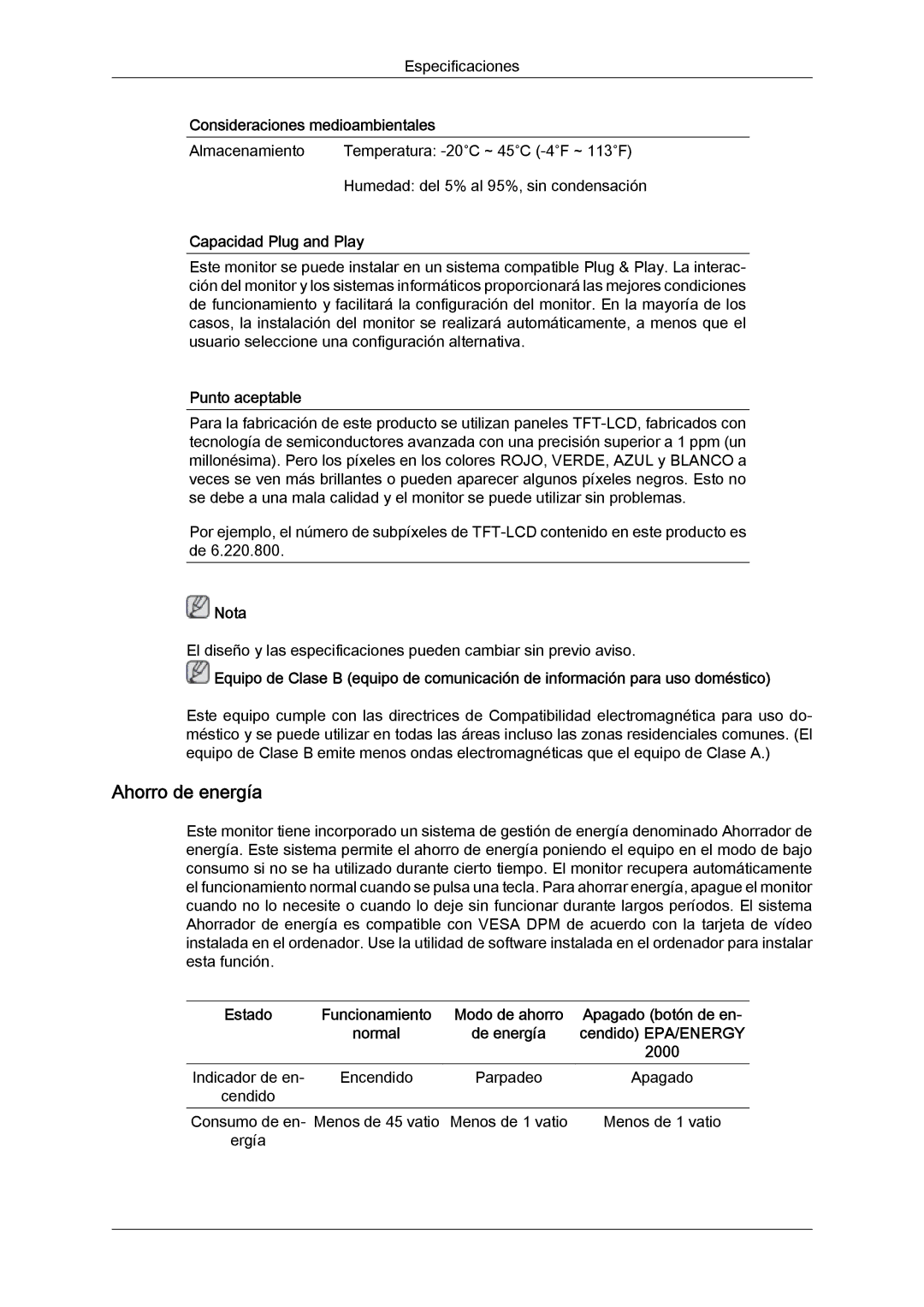 Samsung LS22MYLKF/EDC, LS22MYYKBB/EDC, LS19MYYKBBA/EN, LS19MYYKBB/EDC, LS22MYYKBBA/EN, LS22MYLKFZ/EDC manual Ahorro de energía 