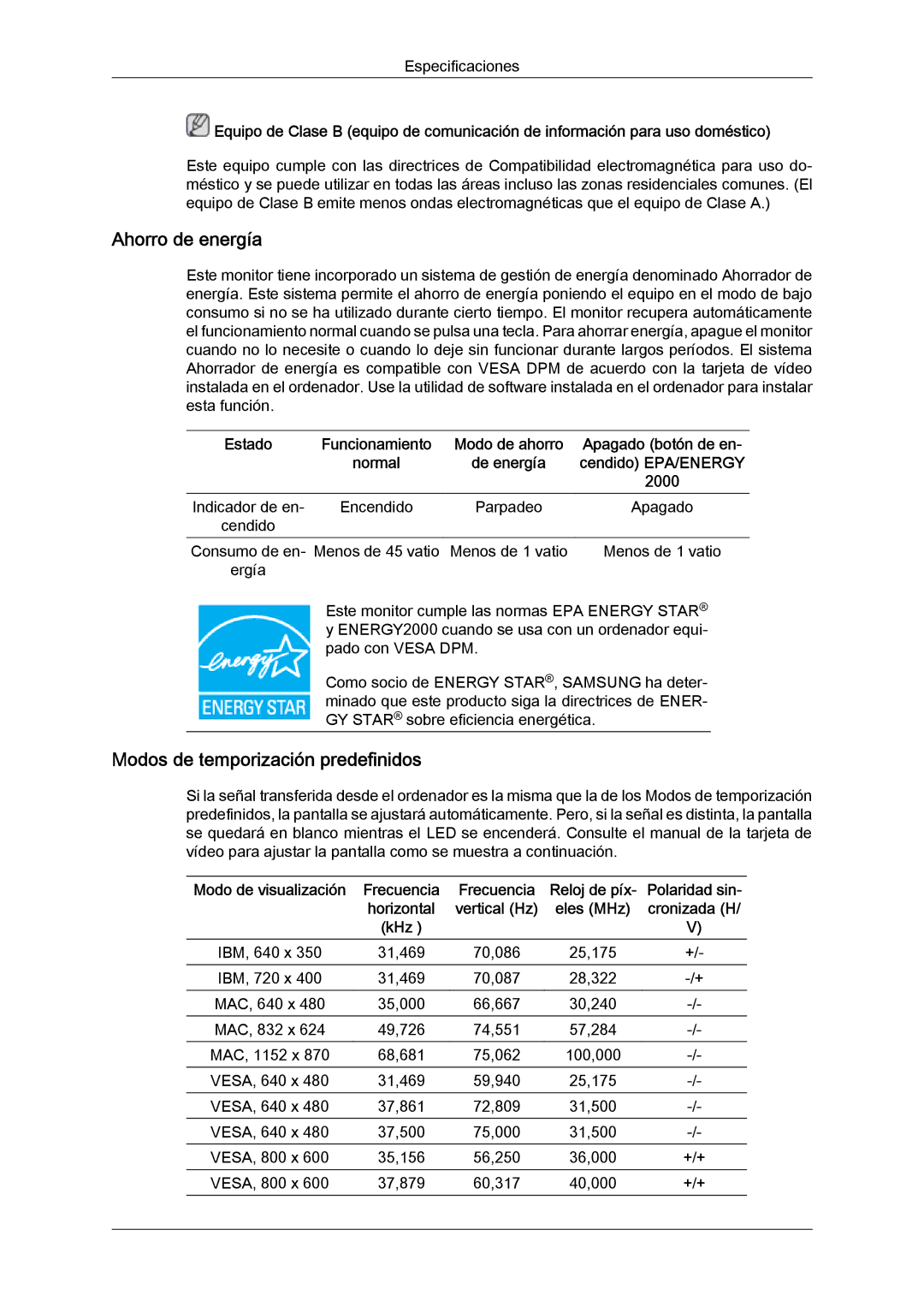 Samsung LS22MYLKFZ/EDC, LS22MYYKBB/EDC, LS22MYLKF/EDC, LS19MYYKBBA/EN, LS19MYYKBB/EDC, LS22MYYKBBA/EN manual Ahorro de energía 