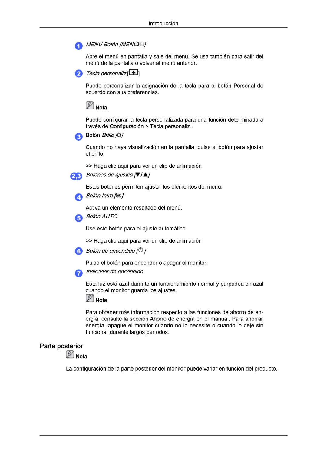 Samsung LS22MYLKFZ/EDC, LS22MYYKBB/EDC, LS22MYLKF/EDC, LS19MYYKBBA/EN, LS19MYYKBB/EDC, LS22MYYKBBA/EN manual Parte posterior 