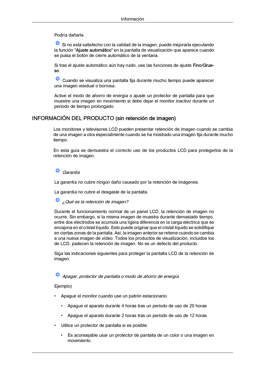 Samsung LS19MYYKBBA/EN, LS22MYYKBB/EDC, LS22MYLKF/EDC, LS19MYYKBB/EDC manual Información DEL Producto sin retención de imagen 