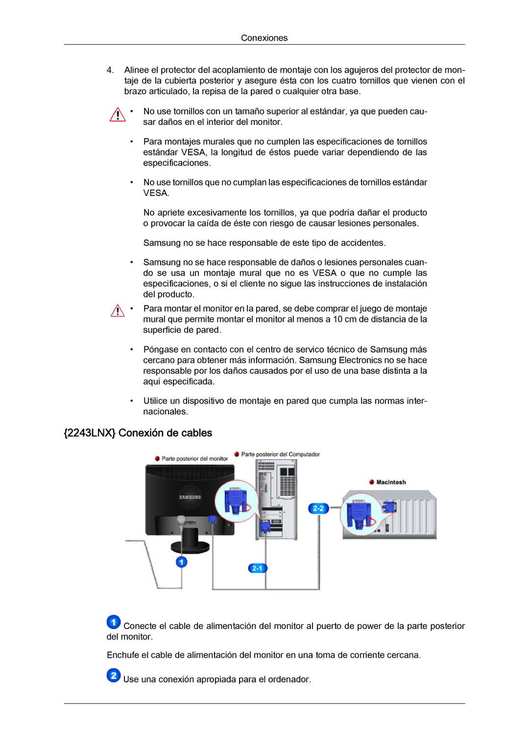 Samsung LS19MYYKBB/EDC, LS22MYYKBB/EDC, LS22MYLKF/EDC, LS19MYYKBBA/EN, LS22MYYKBBA/EN manual 2243LNX Conexión de cables 