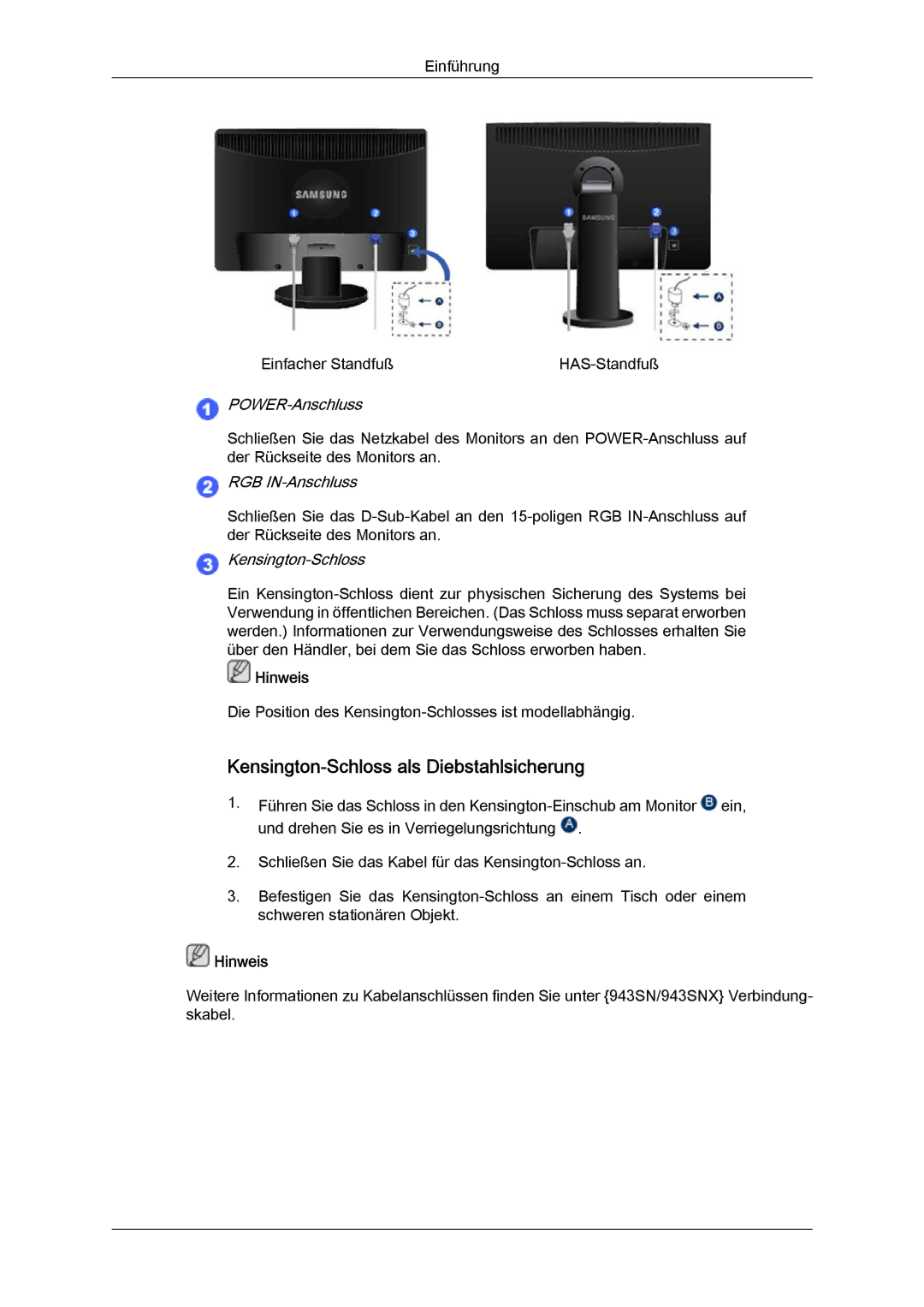 Samsung LS22MYLKF/EDC, LS22MYYKBB/EDC, LS22MYYKBBA/EN manual Einführung Einfacher Standfuß HAS-Standfuß 