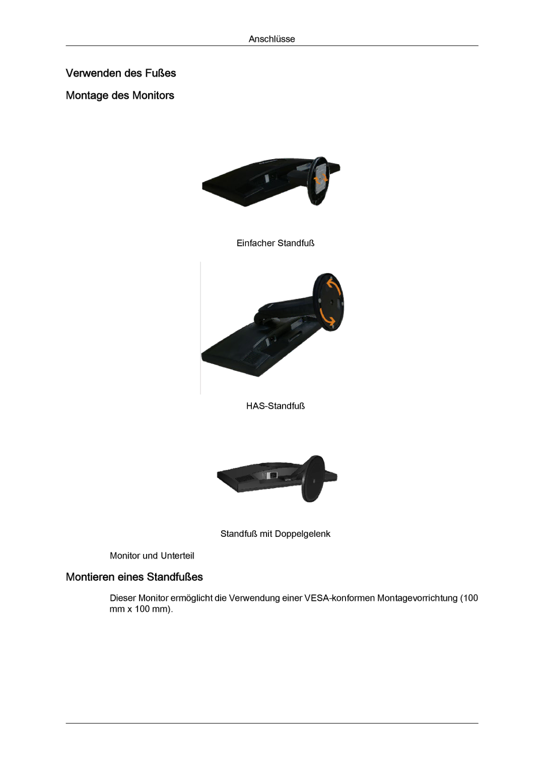 Samsung LS22MYLKF/EDC, LS22MYYKBB/EDC, LS22MYYKBBA/EN manual Verwenden des Fußes Montage des Monitors 