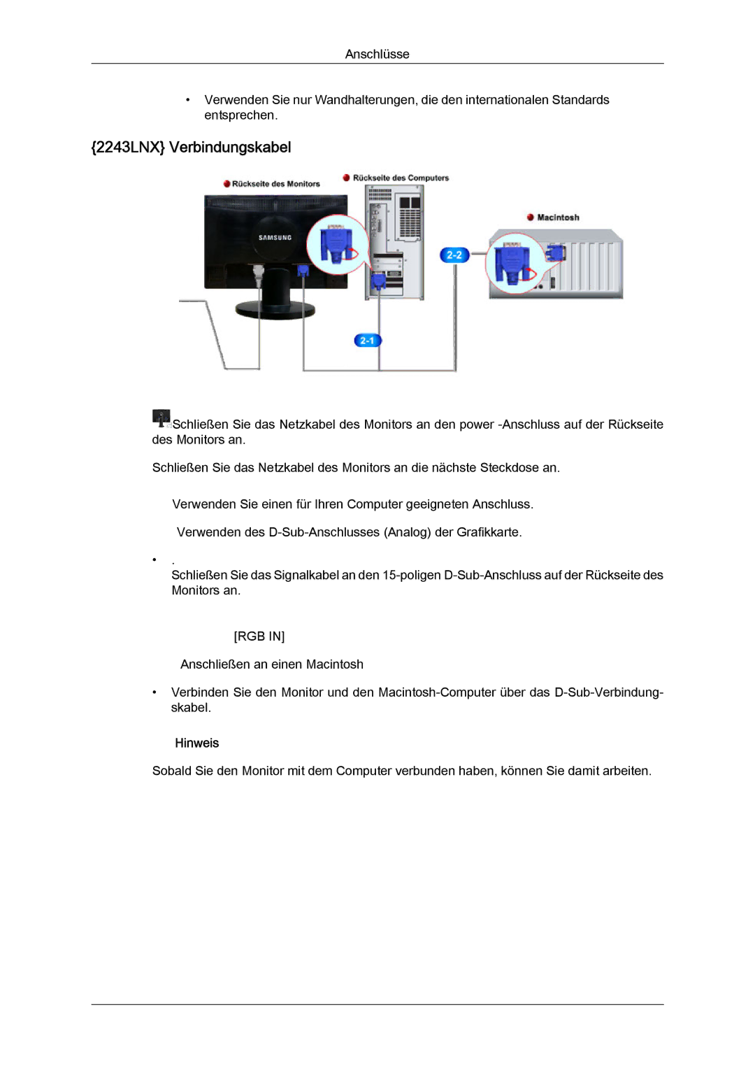 Samsung LS22MYYKBB/EDC, LS22MYLKF/EDC, LS22MYYKBBA/EN manual 2243LNX Verbindungskabel 