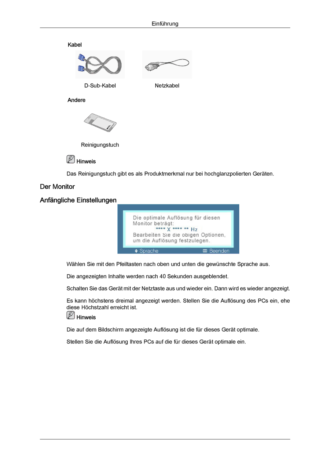 Samsung LS22MYYKBB/EDC, LS22MYLKF/EDC, LS22MYYKBBA/EN manual Der Monitor Anfängliche Einstellungen 