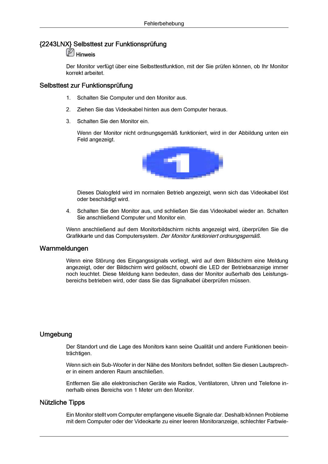 Samsung LS22MYYKBB/EDC, LS22MYLKF/EDC, LS22MYYKBBA/EN manual 2243LNX Selbsttest zur Funktionsprüfung 