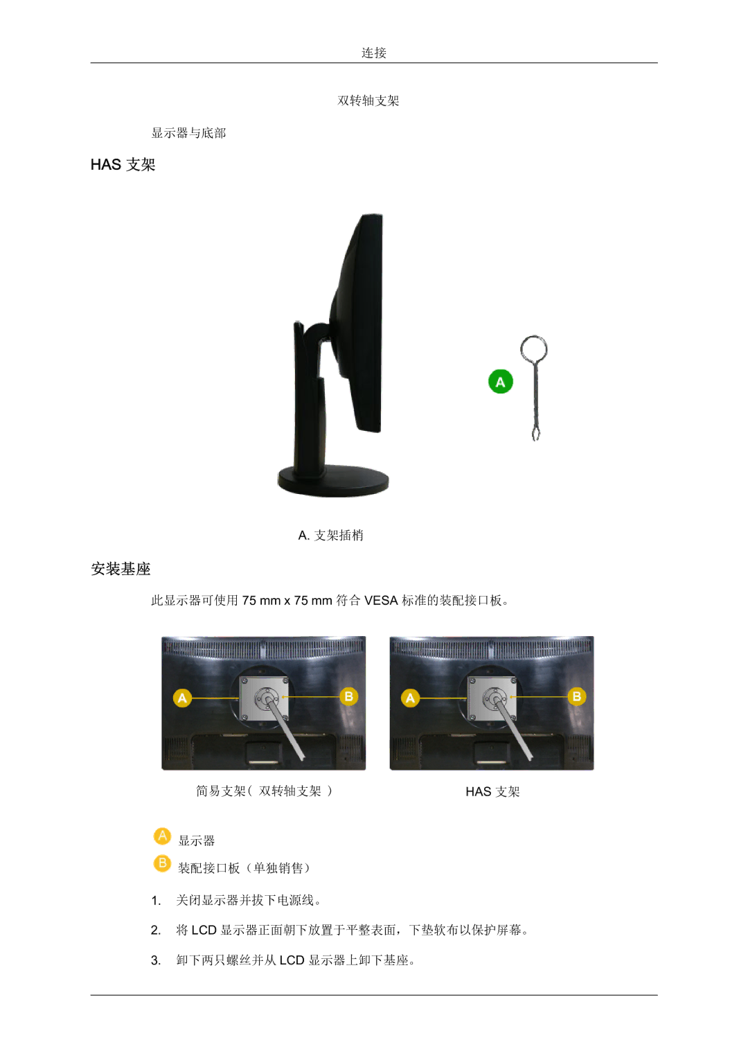 Samsung LS22MYZEBC/EDC, LS22MYZEBCA/EN manual Has 支架, 安装基座 