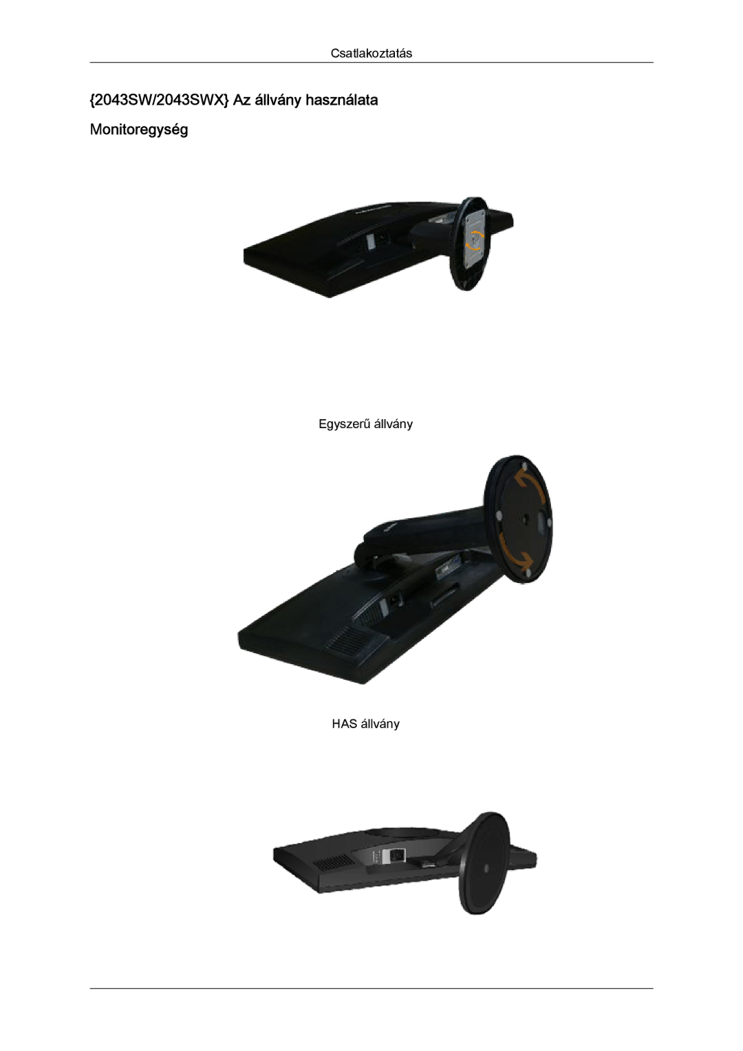 Samsung LS22MYZEBCA/EN, LS22MYZEBC/EDC manual 2043SW/2043SWX Az állvány használata Monitoregység 