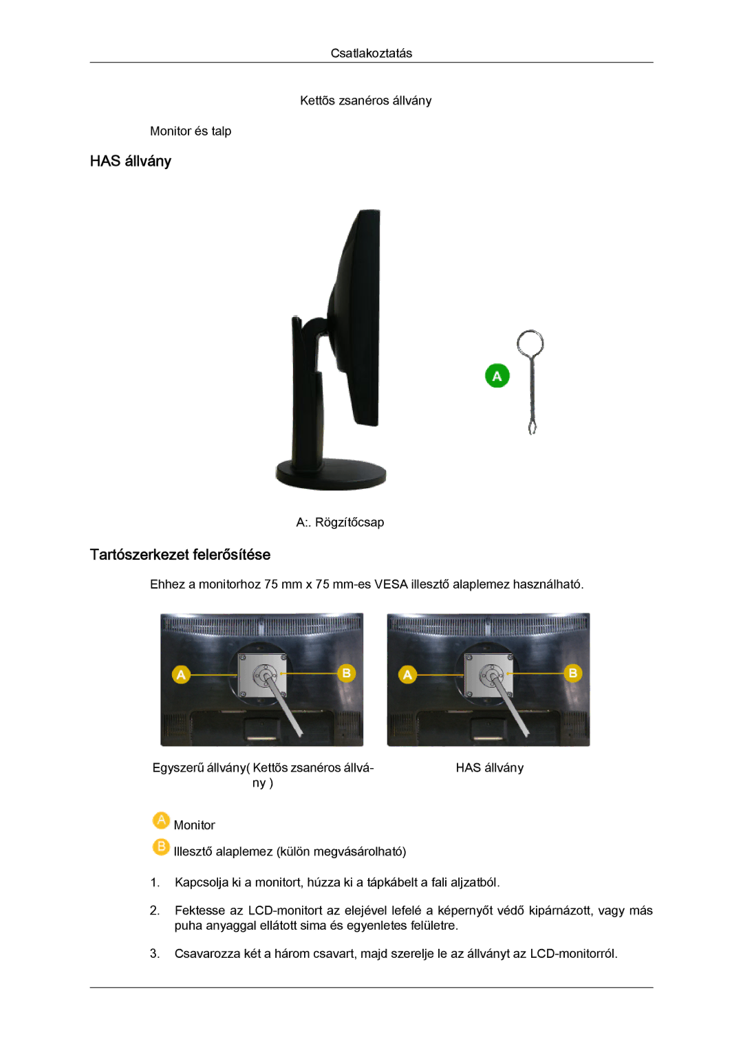 Samsung LS22MYZEBC/EDC, LS22MYZEBCA/EN manual Has állvány, Tartószerkezet felerősítése 